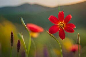 red flower in the field. AI-Generated photo