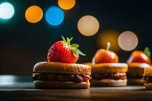 small sandwiches with strawberries on top. AI-Generated photo