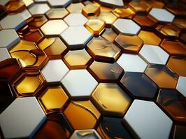 3D abstract hexagon background in golden and white colors honeycombs 3D abstract designs generative ai photo