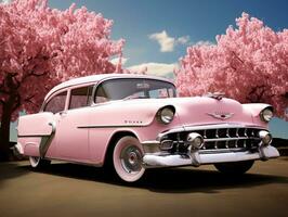 Classic car pink wallpaper generative ai photo