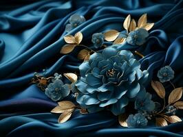 High-quality blue fabric with many beautiful details generative ai photo