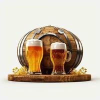 Beer glasses with beer barrel on isolated background generative ai photo