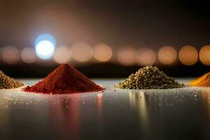 three different types of spices are shown in a row. AI-Generated photo