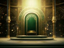 Islamic podium in green and gold generative ai photo