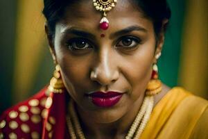 a woman wearing traditional jewellery and makeup. AI-Generated photo