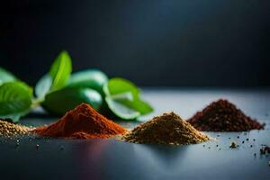 various spices and spices on a dark background. AI-Generated photo