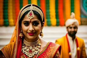 a beautiful bride in traditional indian attire. AI-Generated photo