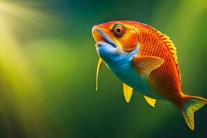 un pescado con brillante naranja y amarillo aletas generado por ai foto