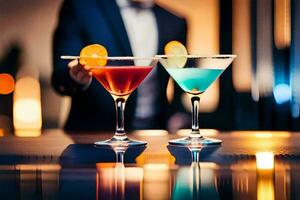 two cocktails on a bar counter. AI-Generated photo