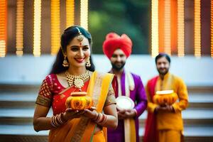 indio Boda fotografía en Delhi. generado por ai foto