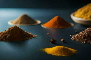 various spices and spices on a dark surface. AI-Generated photo