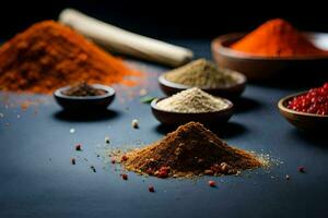 spices and spices on a black background. AI-Generated photo