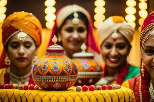 indio Boda fotografía en Delhi. generado por ai foto