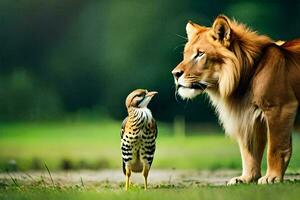 the lion and the bird. AI-Generated photo