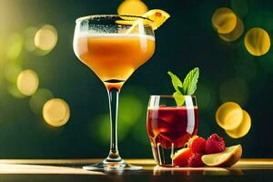 two glasses of cocktails with fruit and berries. AI-Generated photo