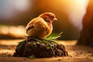 un pequeño pájaro es sentado en parte superior de un roca. generado por ai foto