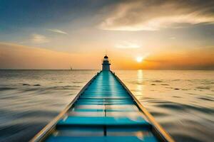 a long exposure photograph of a lighthouse in the ocean. AI-Generated photo