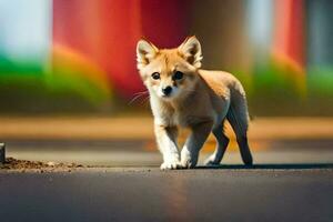 a small brown dog walking on the road. AI-Generated photo
