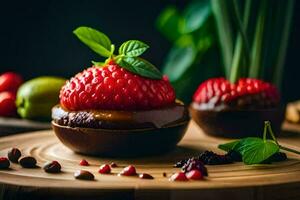 a strawberry dessert with chocolate and berries. AI-Generated photo