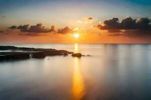 the sun rises over the ocean in this long exposure photograph. AI-Generated photo