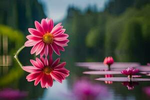 photo wallpaper the sky, flowers, water, the forest, the lake, the pond, the. AI-Generated