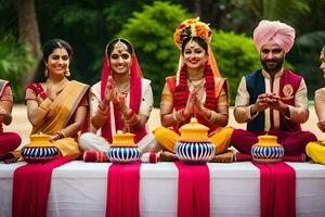 indio Boda ceremonia en Delhi. generado por ai foto