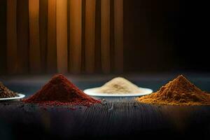 five different types of spices are shown in a row. AI-Generated photo