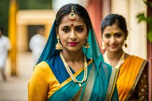 two women in traditional sari outfits. AI-Generated photo
