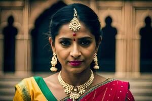 a beautiful indian woman wearing jewelry and jewelry. AI-Generated photo