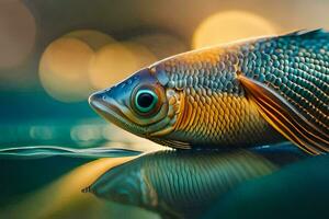 un pescado es tendido en el agua con sus cabeza arriba. generado por ai foto