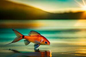 goldfish, the sun, water, fish, sunset, water, fish, the, water. AI-Generated photo