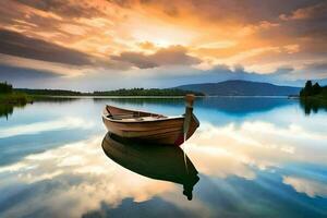 a boat is floating on the calm water. AI-Generated photo