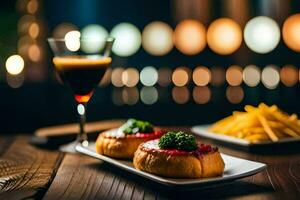 a plate with a sandwich and fries on a wooden table. AI-Generated photo