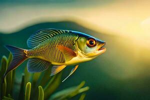 un pescado es nadando en el agua. generado por ai foto