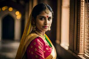 a beautiful indian bride in traditional attire. AI-Generated photo