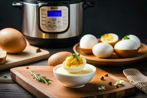 instant pot egg poaching in a bowl. AI-Generated photo