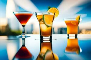 three different types of drinks are shown on a table. AI-Generated photo