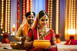 indio Boda fotografía en Delhi. generado por ai foto