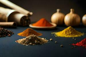 spices and spices on a black background. AI-Generated photo