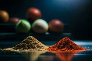 two different spices are shown on a table. AI-Generated photo