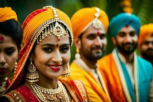 a bride and groom in traditional indian attire. AI-Generated photo