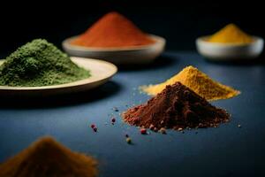 colorful spices on a dark background. AI-Generated photo