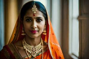 a beautiful indian bride in traditional attire. AI-Generated photo