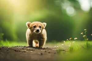 photo wallpaper the forest, flowers, grass, puppy, puppy, puppy, puppy, puppy,. AI-Generated