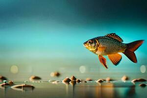 a fish is swimming in the water with rocks. AI-Generated photo