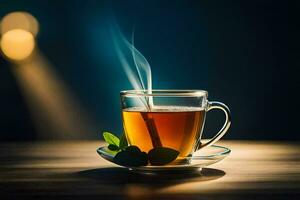 a cup of tea with a smoke. AI-Generated photo