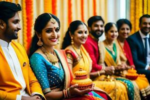 a group of people in traditional indian attire. AI-Generated photo