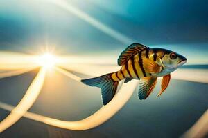 a fish swimming in the water with a bright light. AI-Generated photo