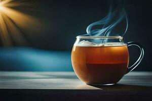 un vaso jarra de té con vapor viniendo fuera de él. generado por ai foto