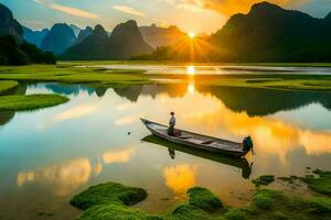 the li river in china. AI-Generated photo